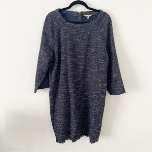 Joules Esther Navy Tweed 3/4 Sleeve Shift Dress Size 14